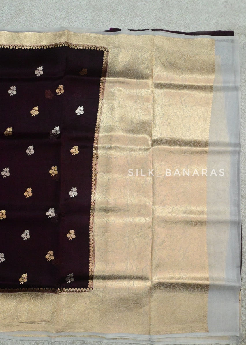 Handloom Pure Organza Purple Silk Saree