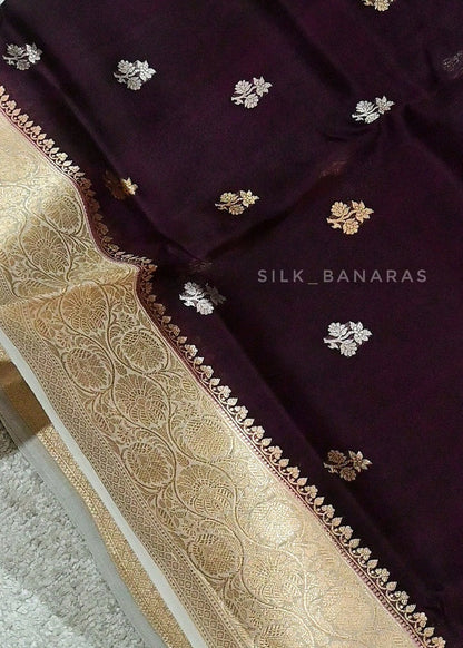 Handloom Pure Organza Purple Silk Saree