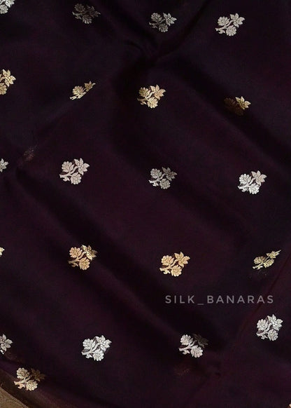 Handloom Pure Organza Purple Silk Saree