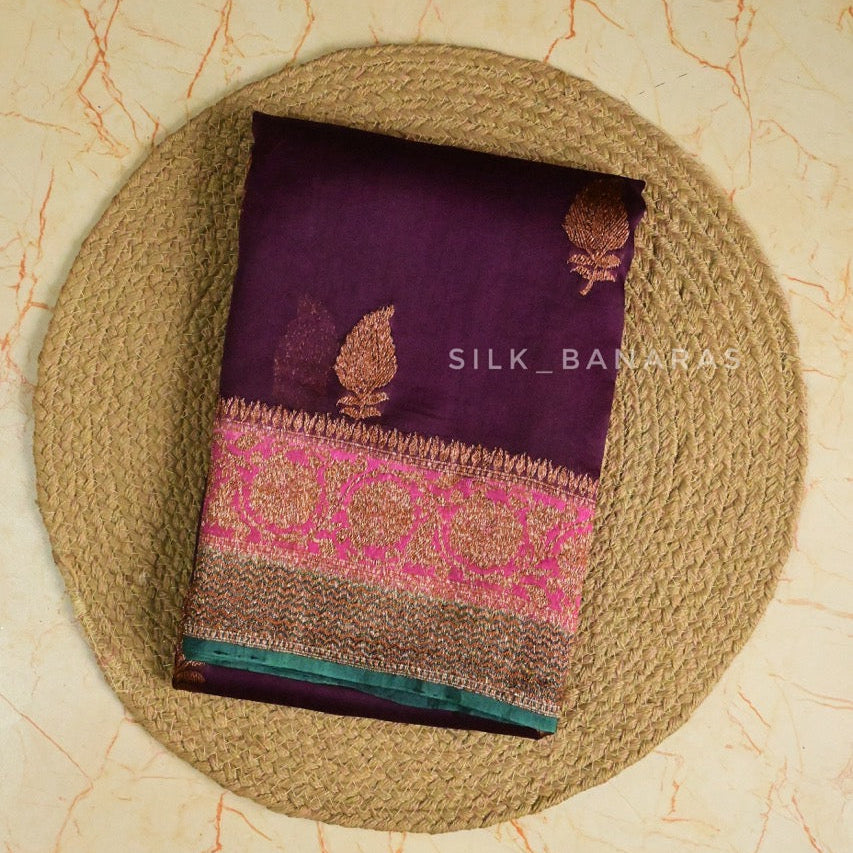 Handloom Organza Purple Triple Shade Saree
