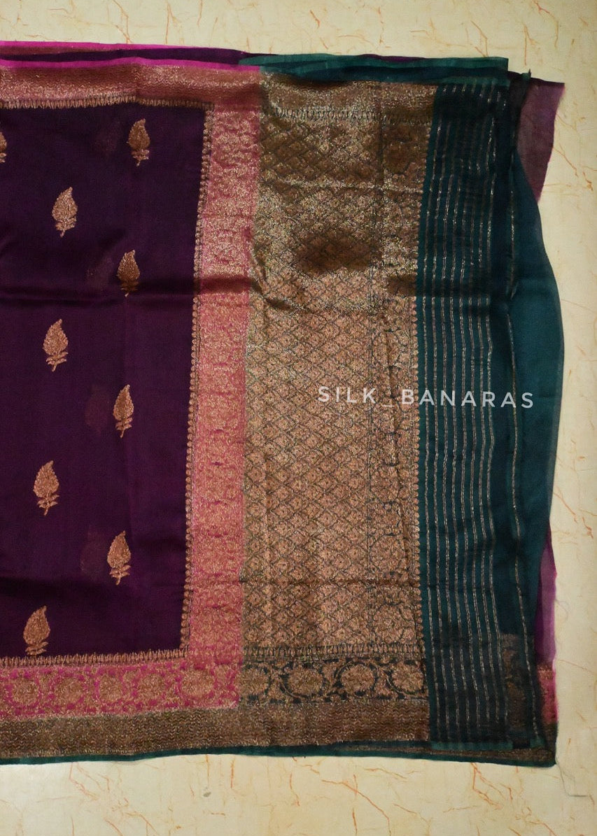 Handloom Organza Purple Triple Shade Saree