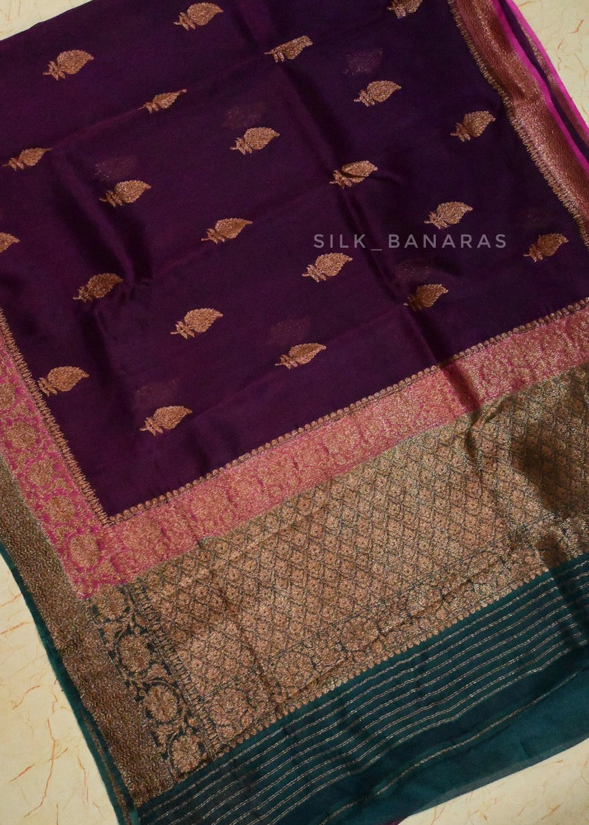 Handloom Organza Purple Triple Shade Saree