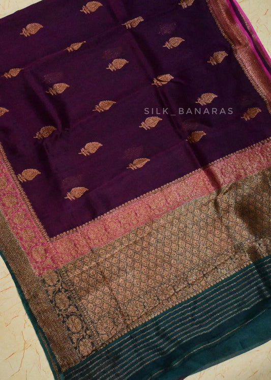 Handloom Organza Purple Triple Shade Saree