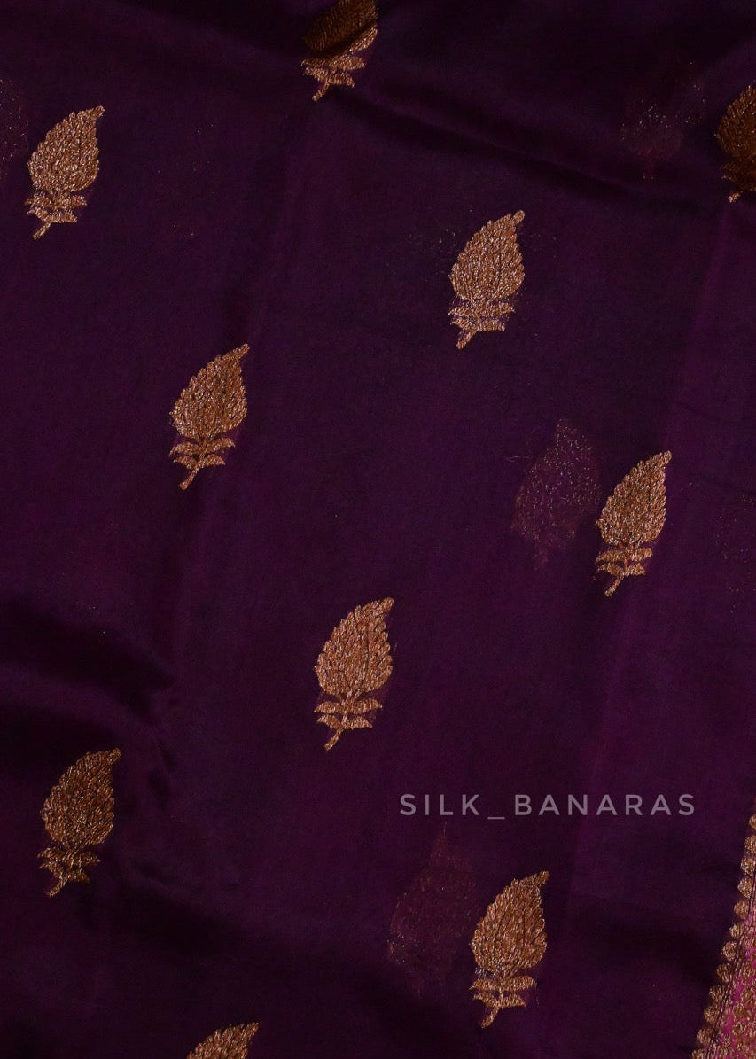 Handloom Organza Purple Triple Shade Saree