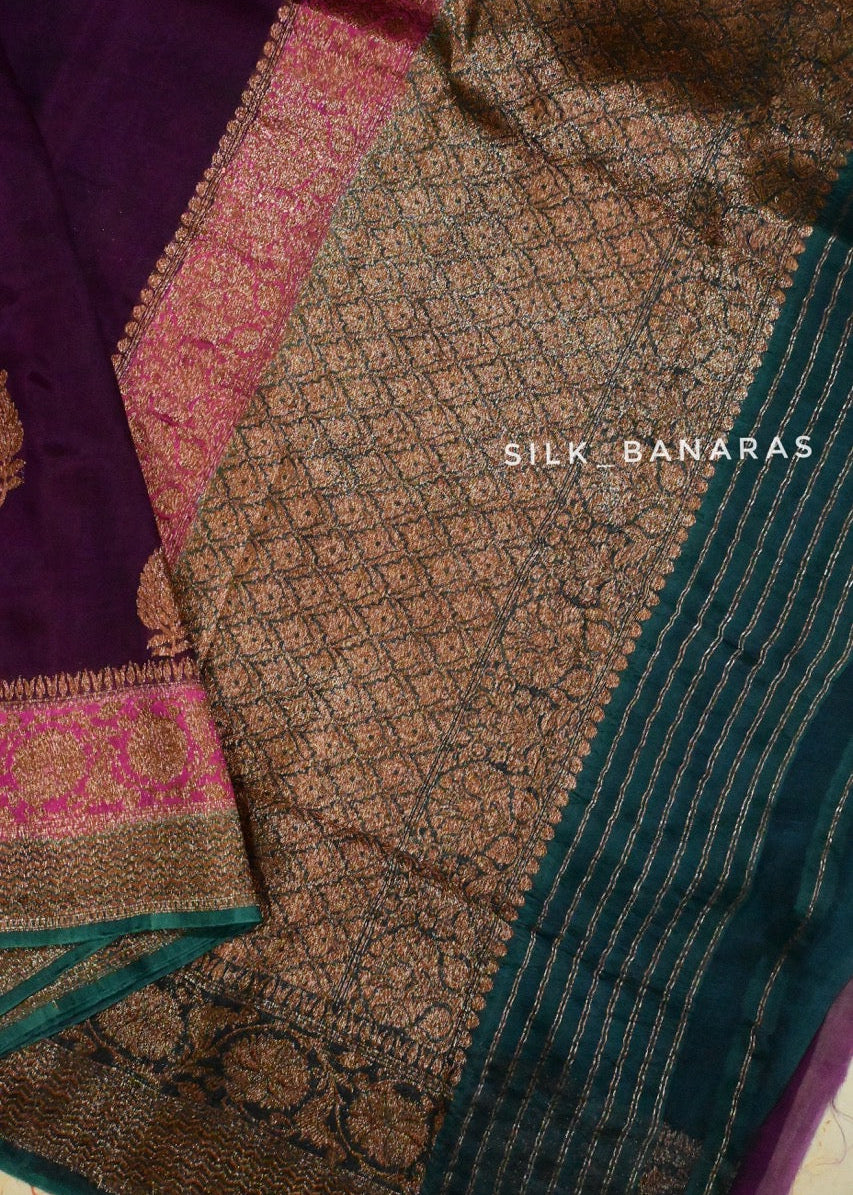 Handloom Organza Purple Triple Shade Saree