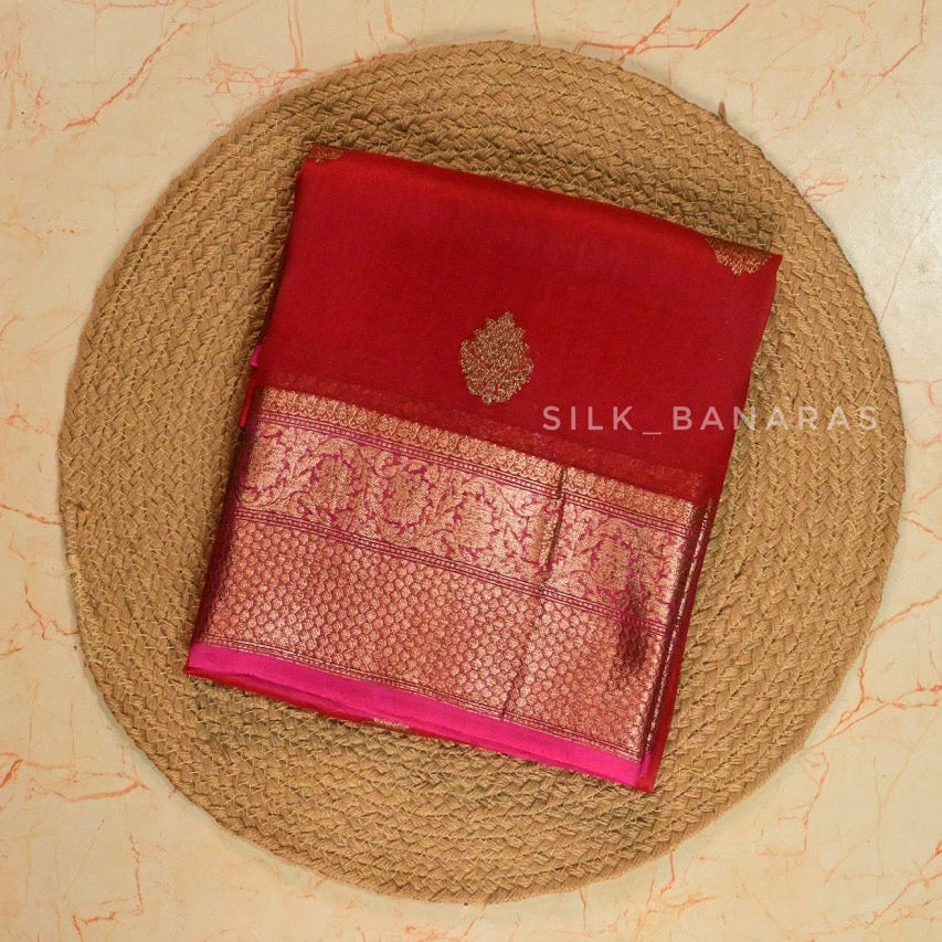 Handloom Pure Organza Silk Saree in Red with Pink Shade