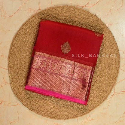 Handloom Pure Organza Silk Saree in Red with Pink Shade
