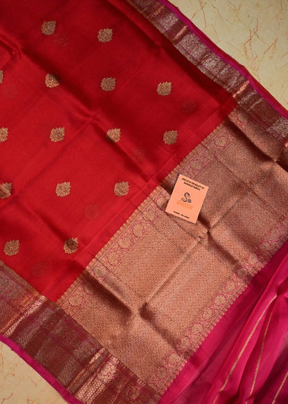 Handloom Pure Organza Silk Saree in Red with Pink Shade