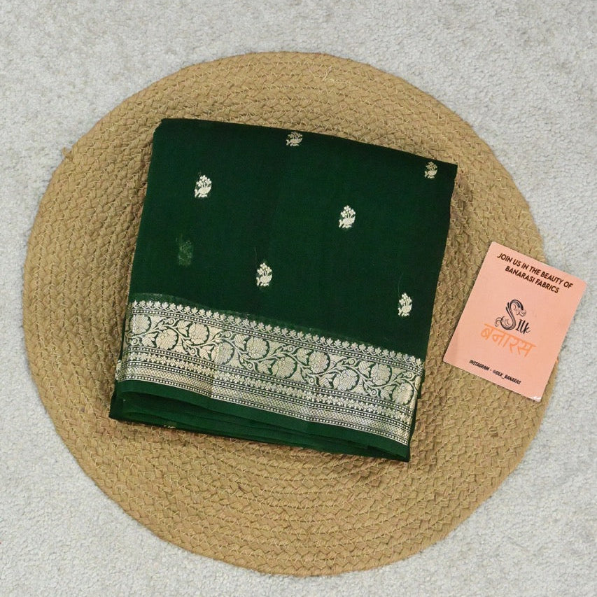 Handloom Pure Organza Silk in Bottle Green