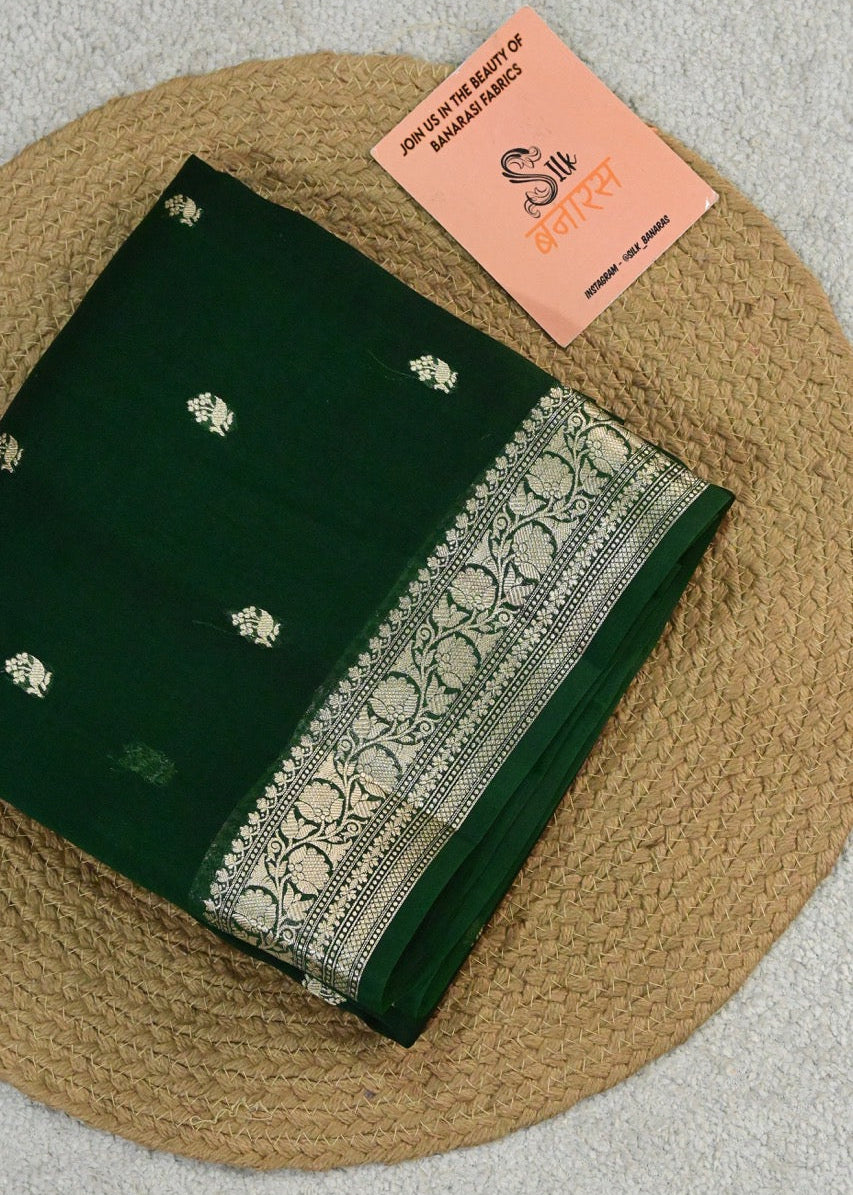 Handloom Pure Organza Silk in Bottle Green