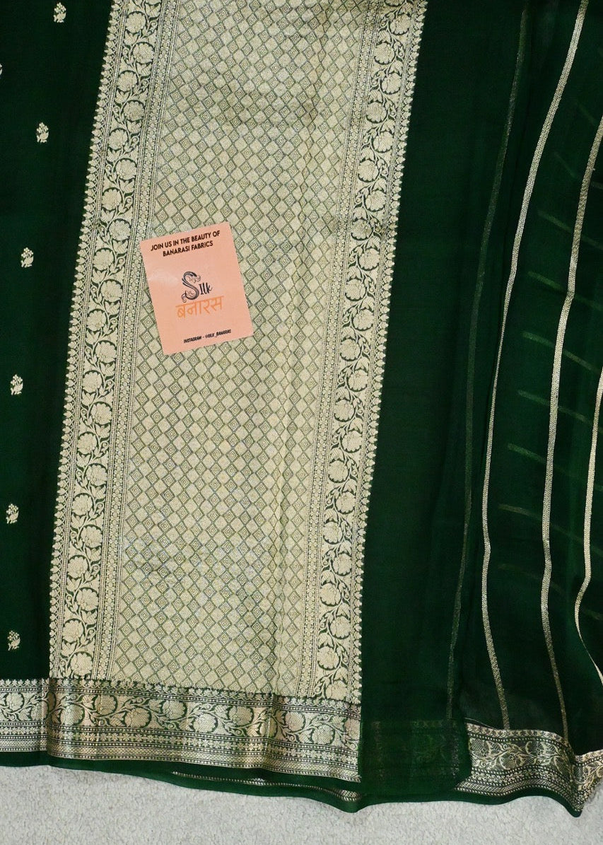 Handloom Pure Organza Silk in Bottle Green