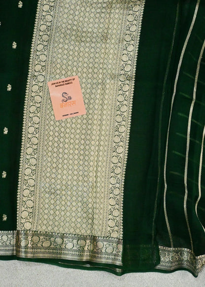 Handloom Pure Organza Silk in Bottle Green