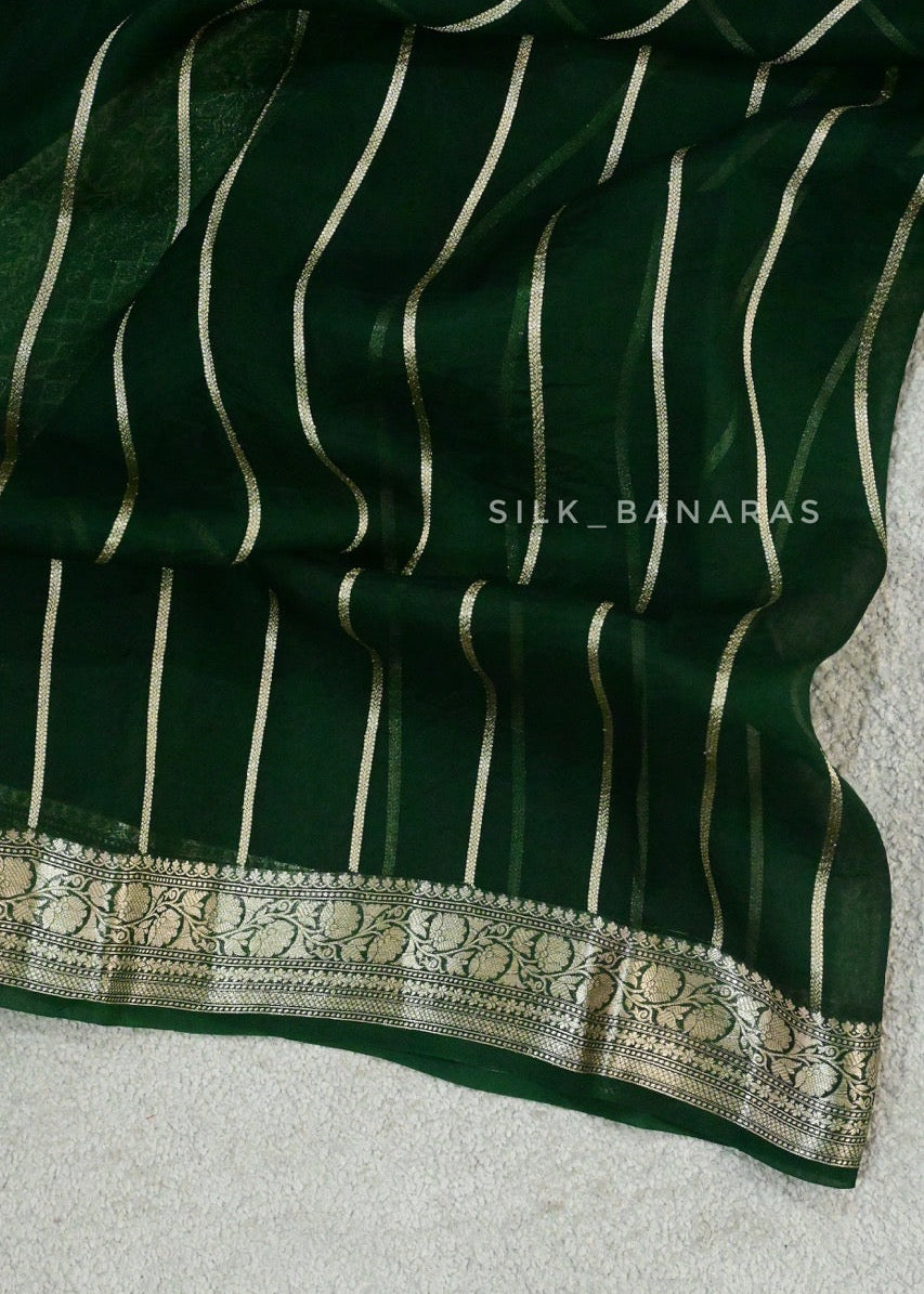 Handloom Pure Organza Silk in Bottle Green