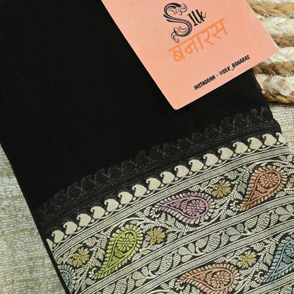 Black Georgette Plain Handbrush Saree