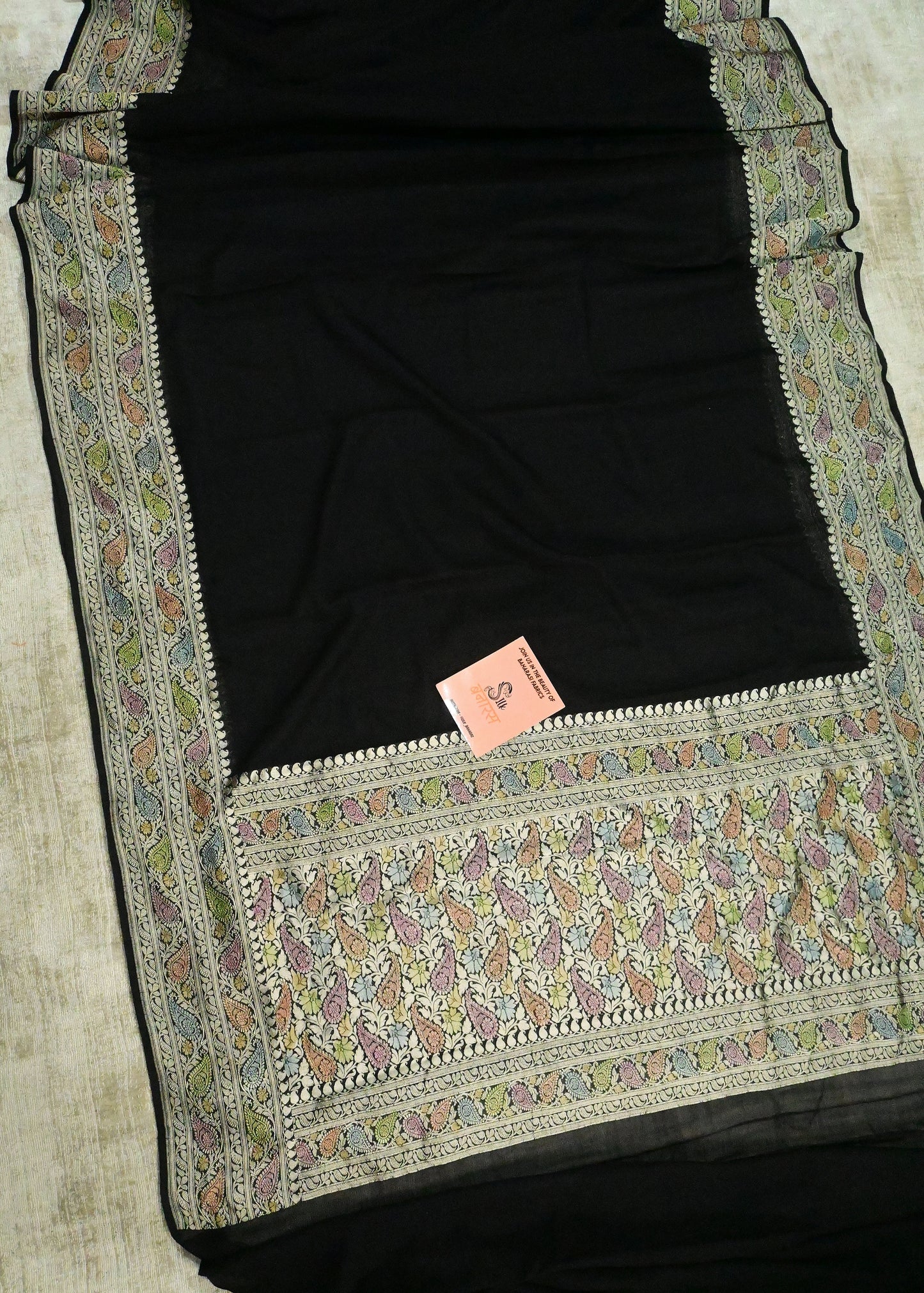 Black Georgette Plain Handbrush Saree