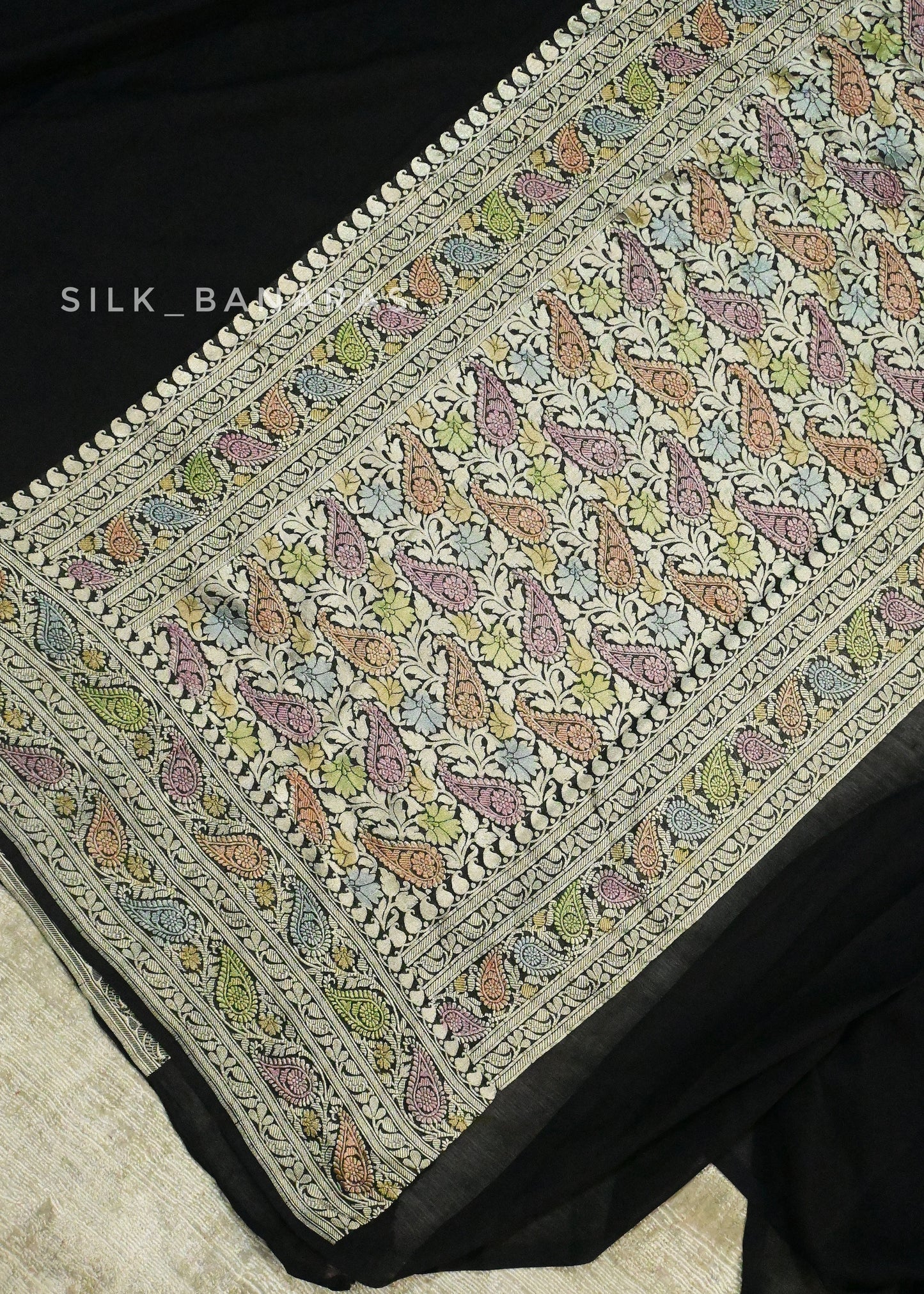 Black Georgette Plain Handbrush Saree