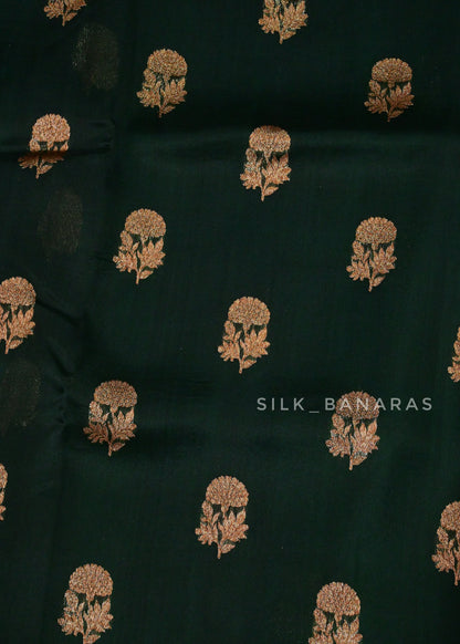 Handwoven Dark Green Banarasi Kora Silk Saree