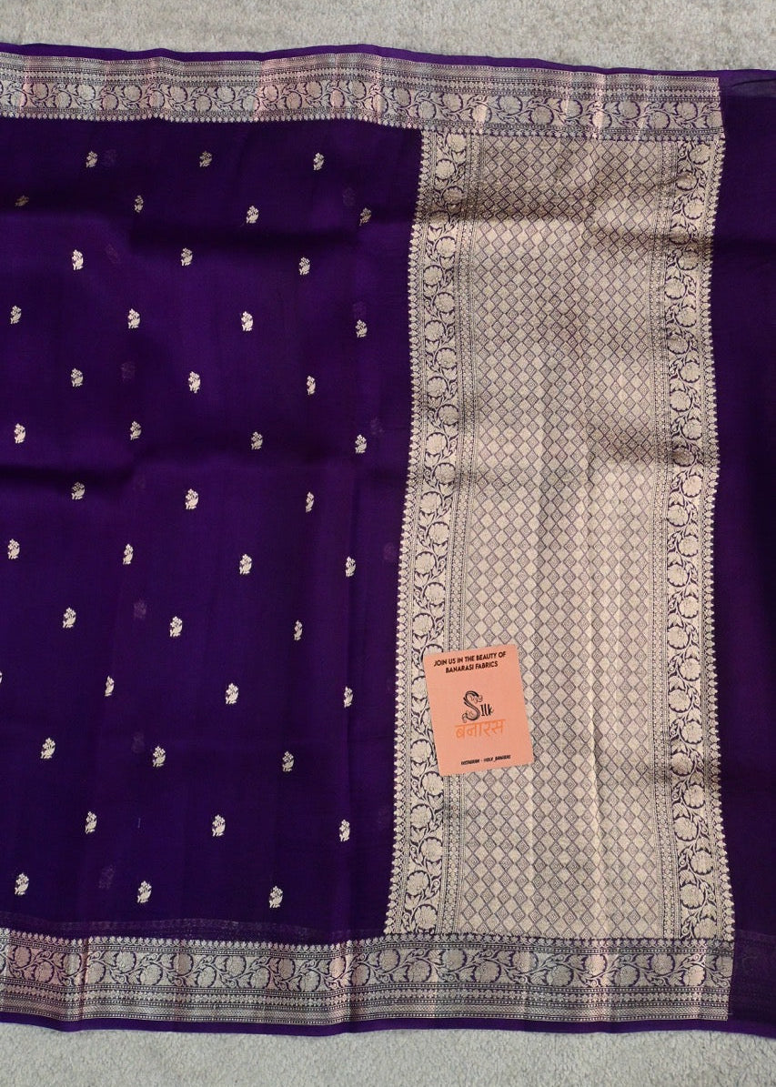 Organza Purple Thin Border Saree