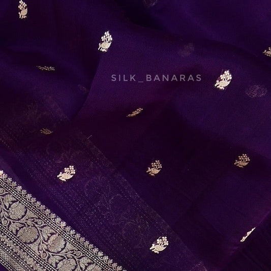 Organza Purple Thin Border Saree