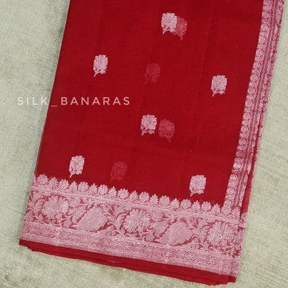 Red khaddi Chiffon Saree
