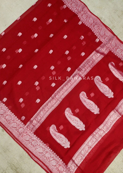 Red khaddi Chiffon Saree