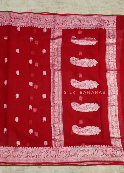 Red khaddi Chiffon Saree