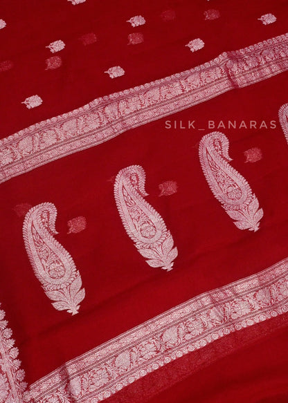 Red khaddi Chiffon Saree
