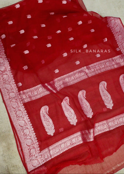 Red khaddi Chiffon Saree