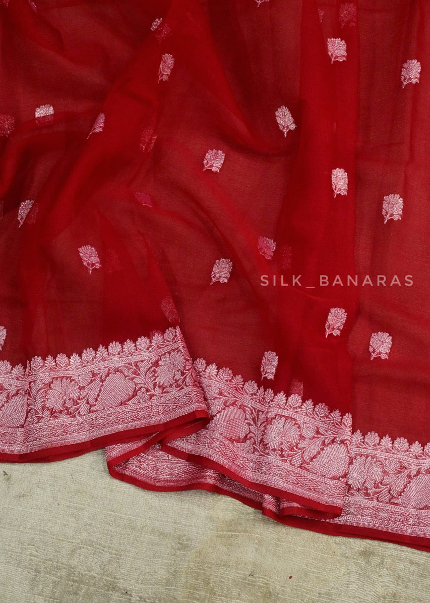 Red Chiffon Saree
