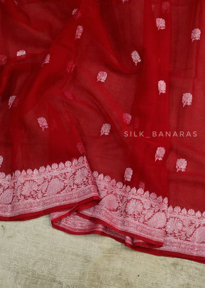 Red khaddi Chiffon Saree