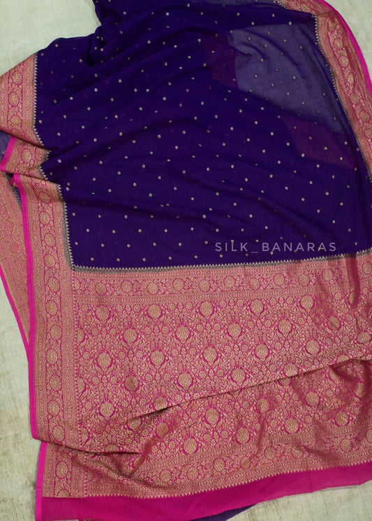 Dual Shaded Pure Khaddi Georgette Saree with Designer Blouse design