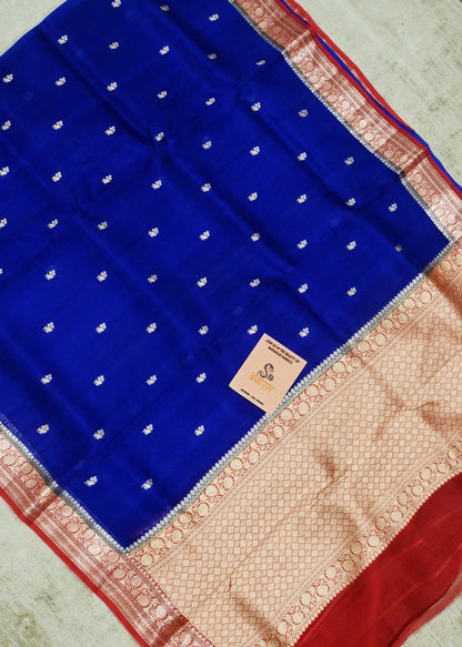 Royal Blue with Red Thin Border Organza Saree