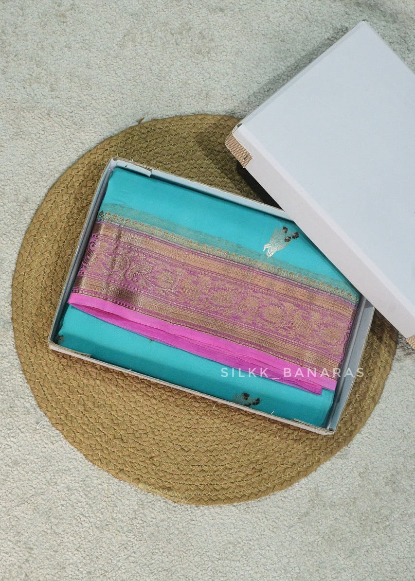 Handloom Pure Organaza Saree in Silver and Antique Buta