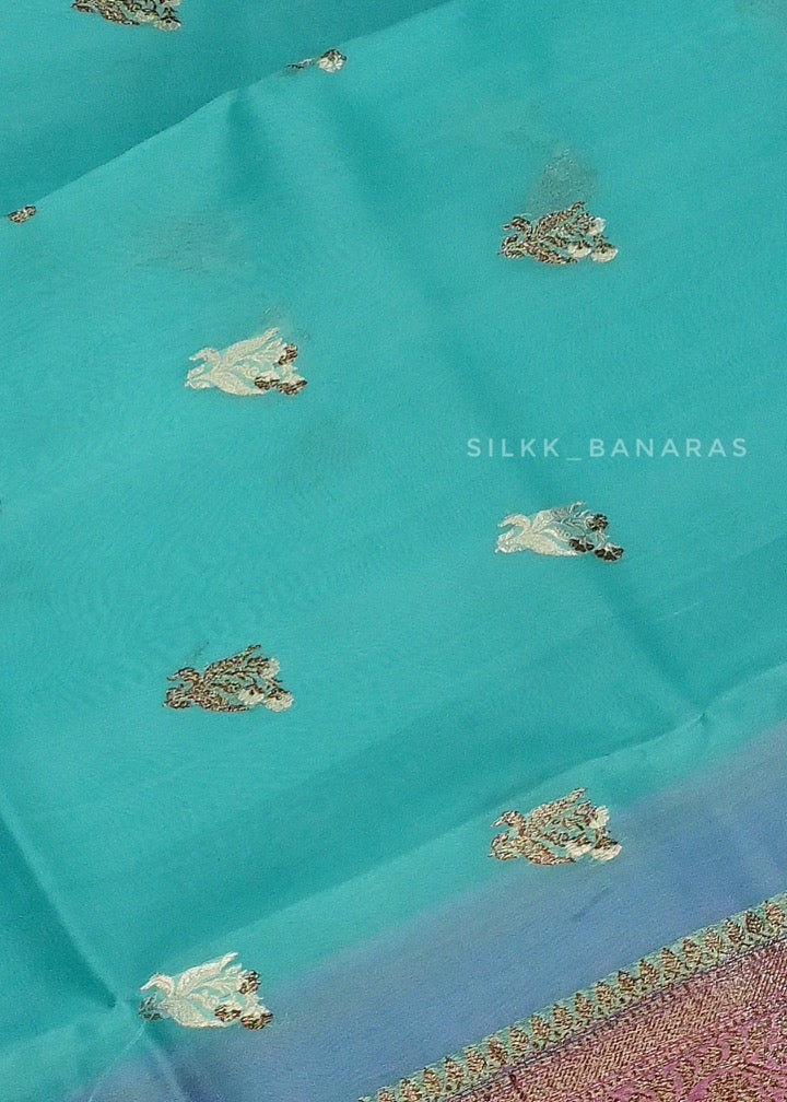 Handloom Pure Organaza Saree in Silver and Antique Buta