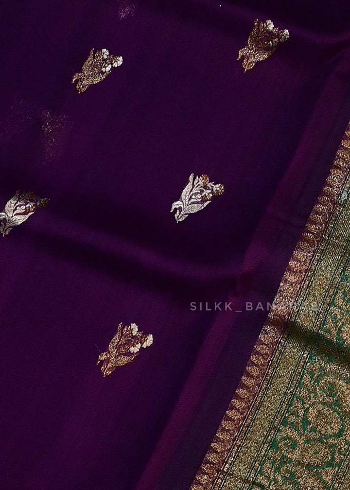 Handloom Pure Organza Silk Saree in Antique and Silver Buta