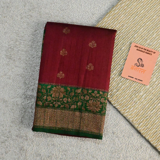 Handloom Pure Raw Silk Saree in Maroon with Green Shade