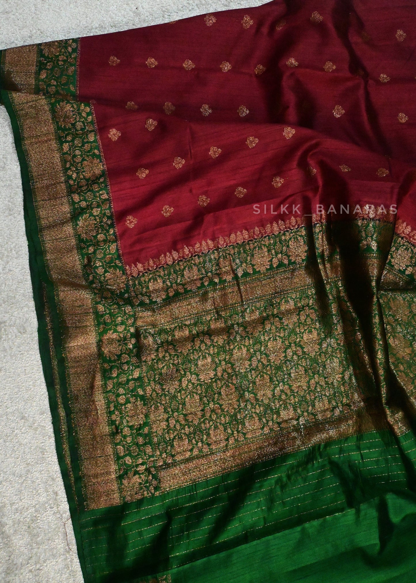 Handloom Pure Raw Silk Saree in Maroon with Green Shade