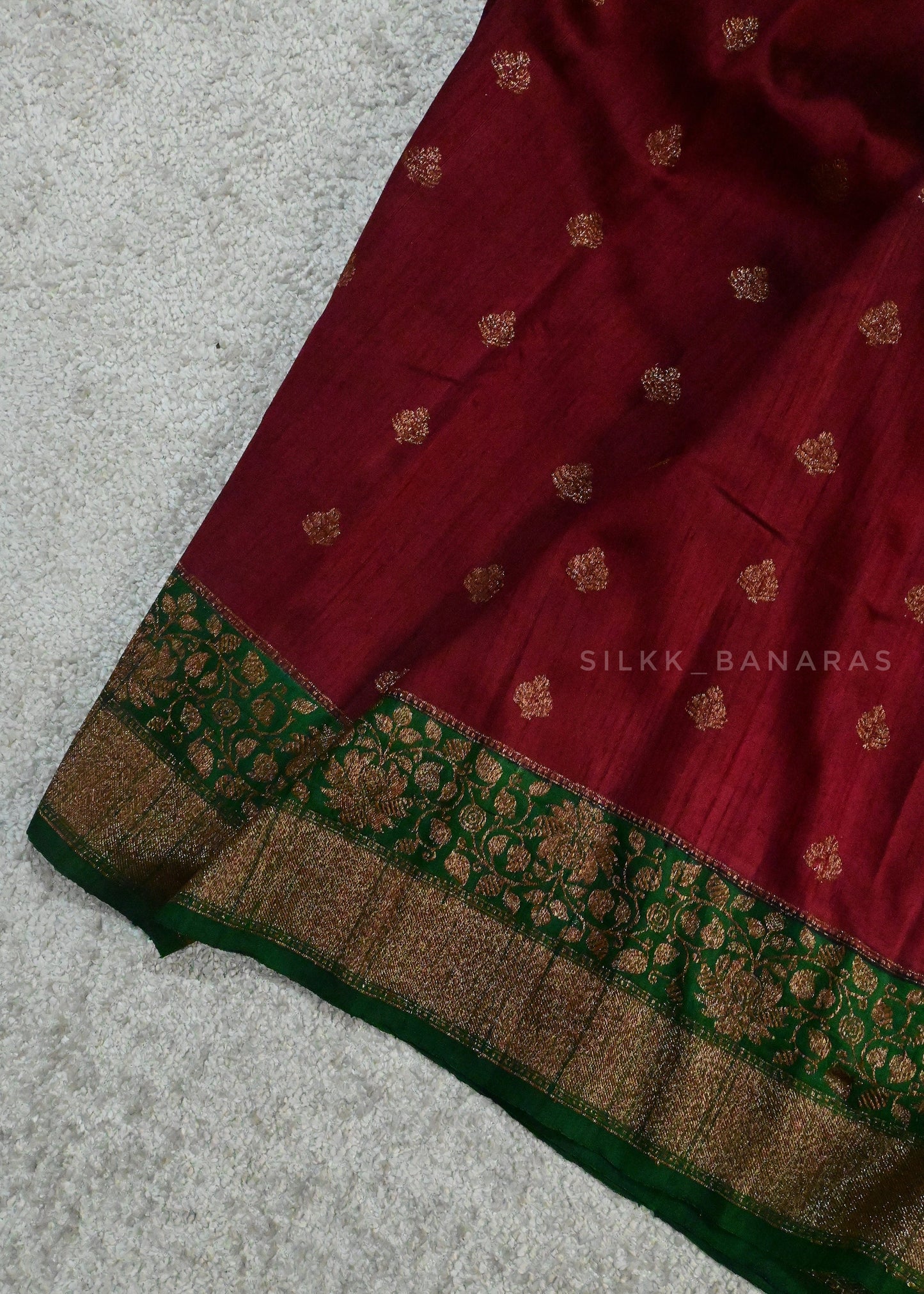 Handloom Pure Raw Silk Saree in Maroon with Green Shade