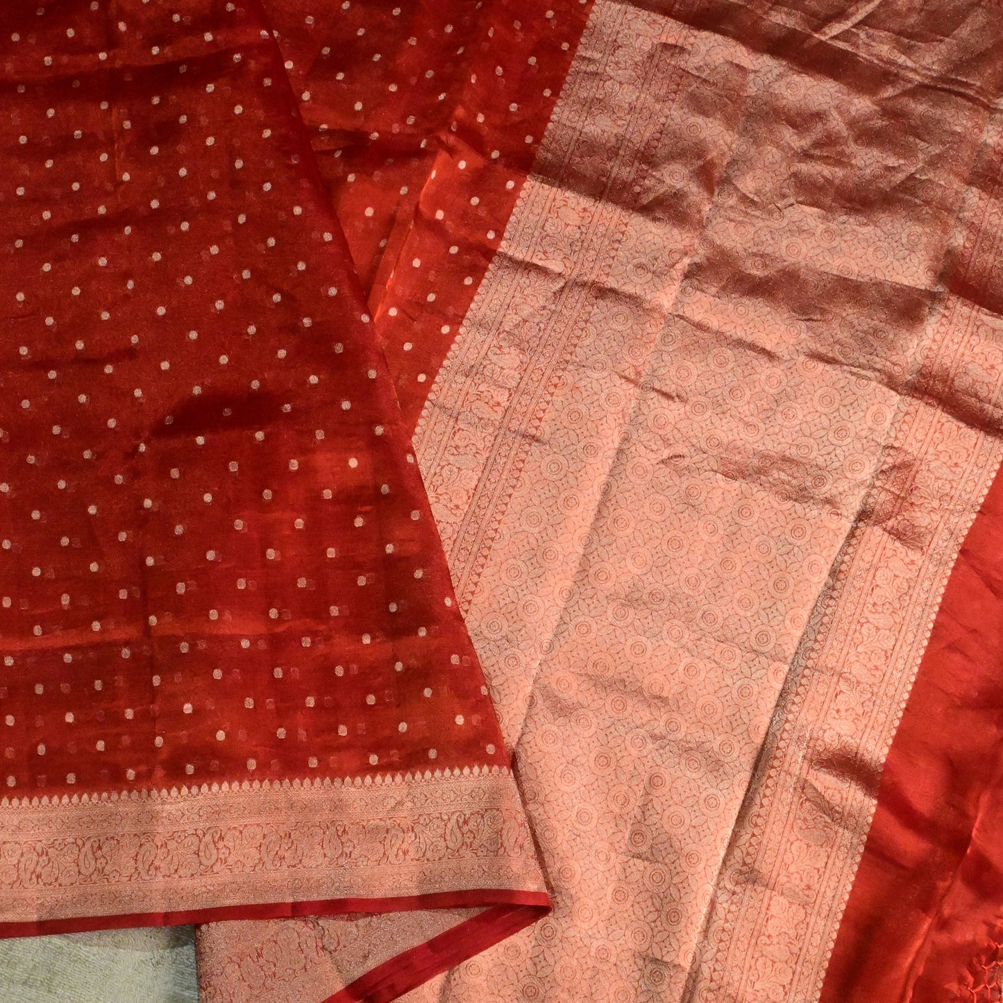 Beautiful Dotted Red Organza Saree