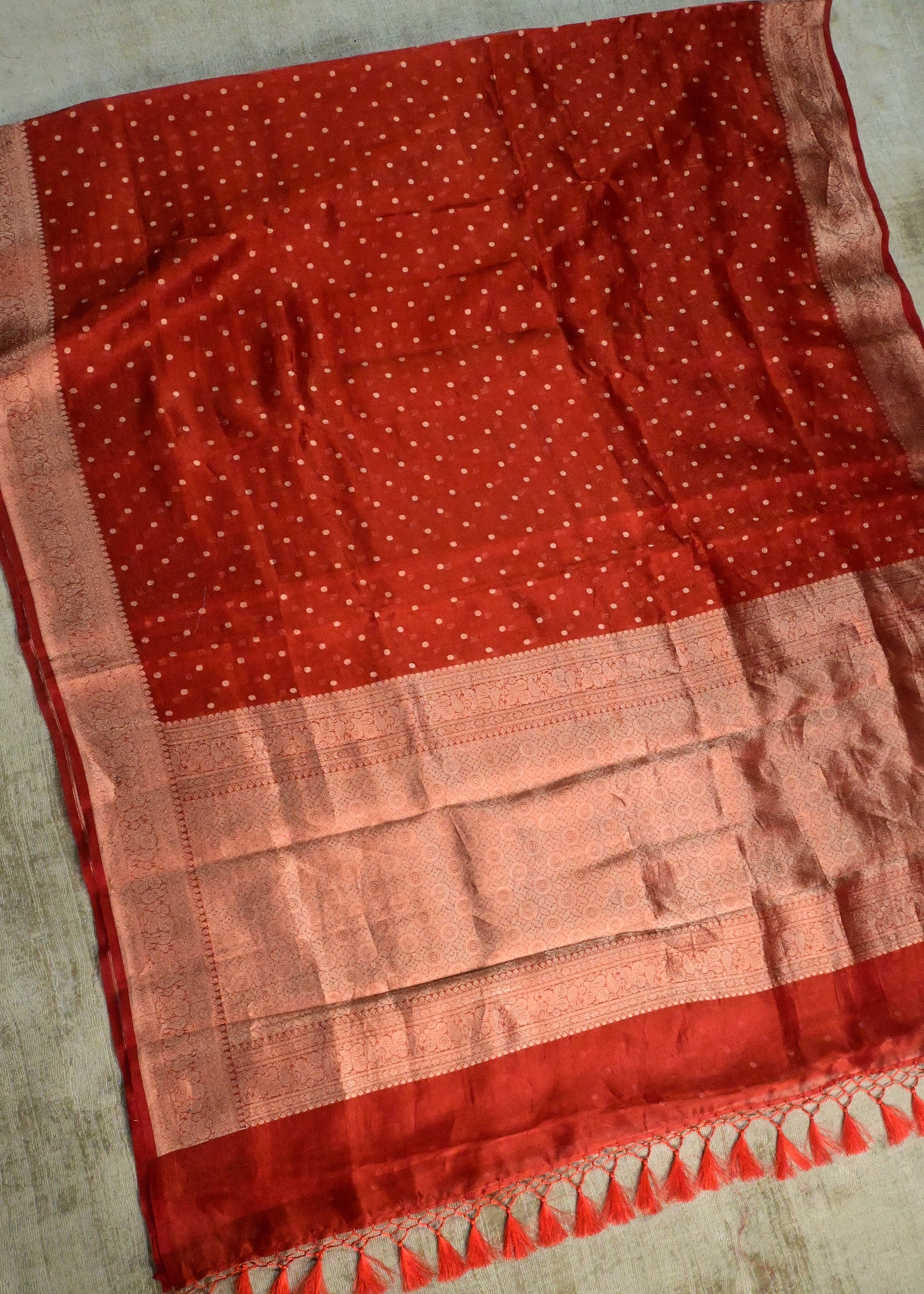Beautiful Dotted Red Organza Saree