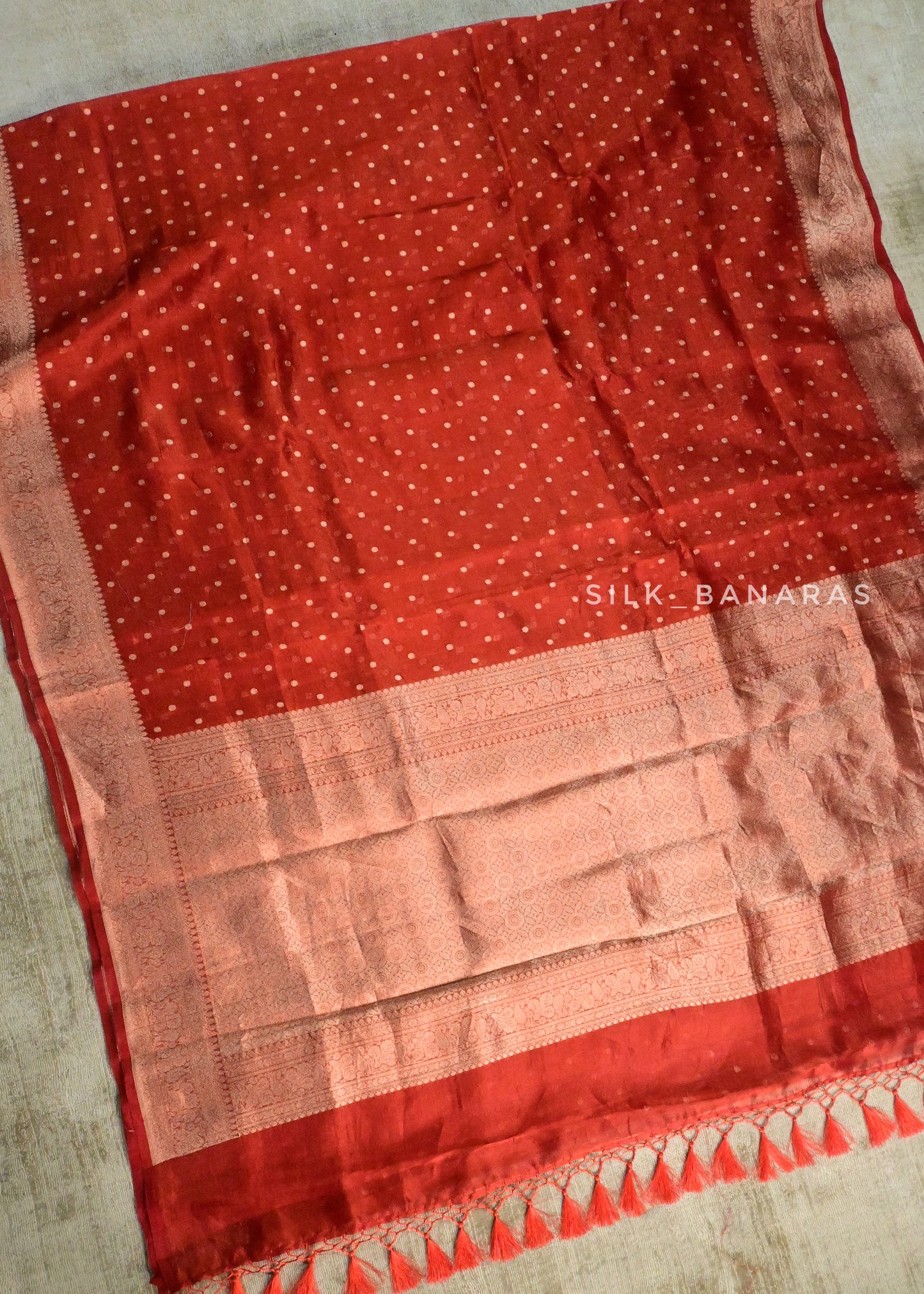 Beautiful Dotted Red Organza Saree