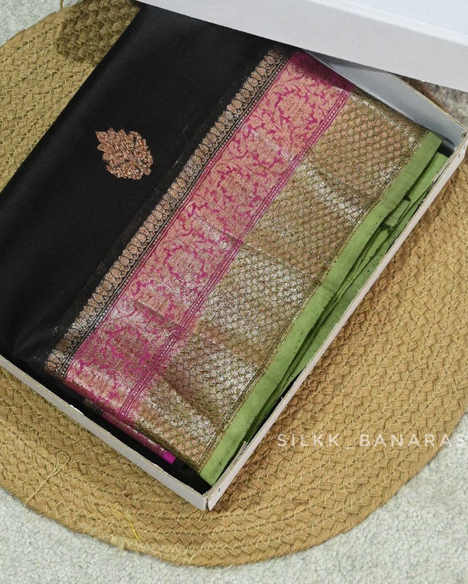 Handloom Organza Black Triple Shade Saree