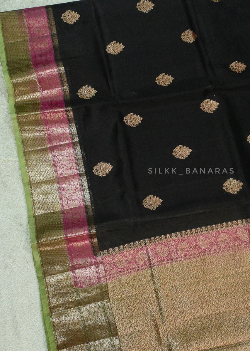 Handloom Organza Black Triple Shade Saree