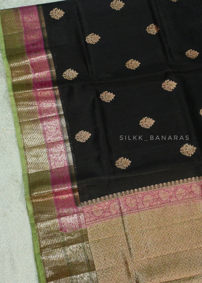 Handwoven Black Banarasi Organza Silk Saree
