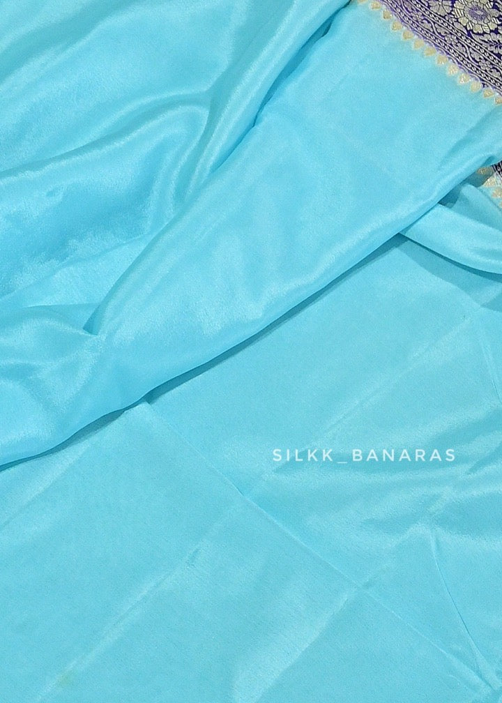 Handwoven Crepe Saree in Blue with Purple