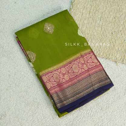 Handloom pure kora organza in Green triple shade saree