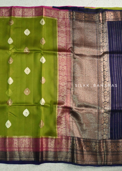 Handloom pure kora organza in Green triple shade saree