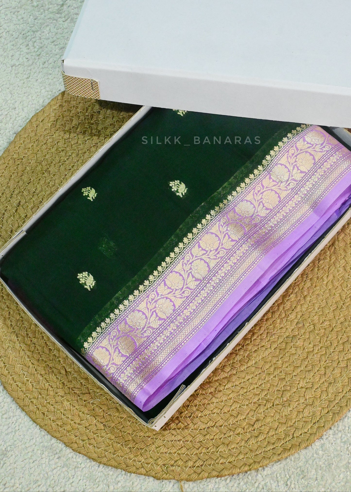 Bottle green Lavender Organza Saree