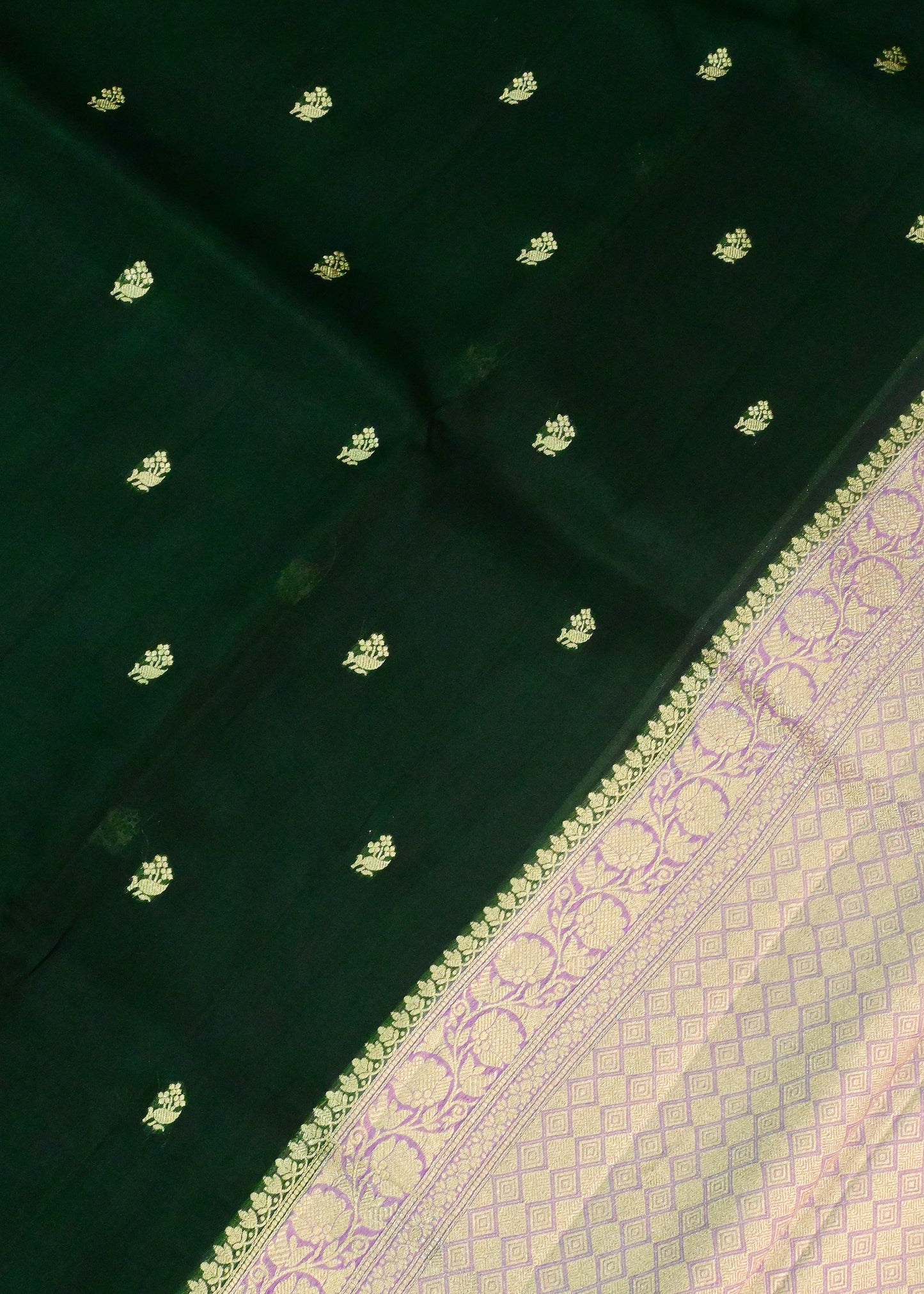 Bottle green Lavender Organza Saree