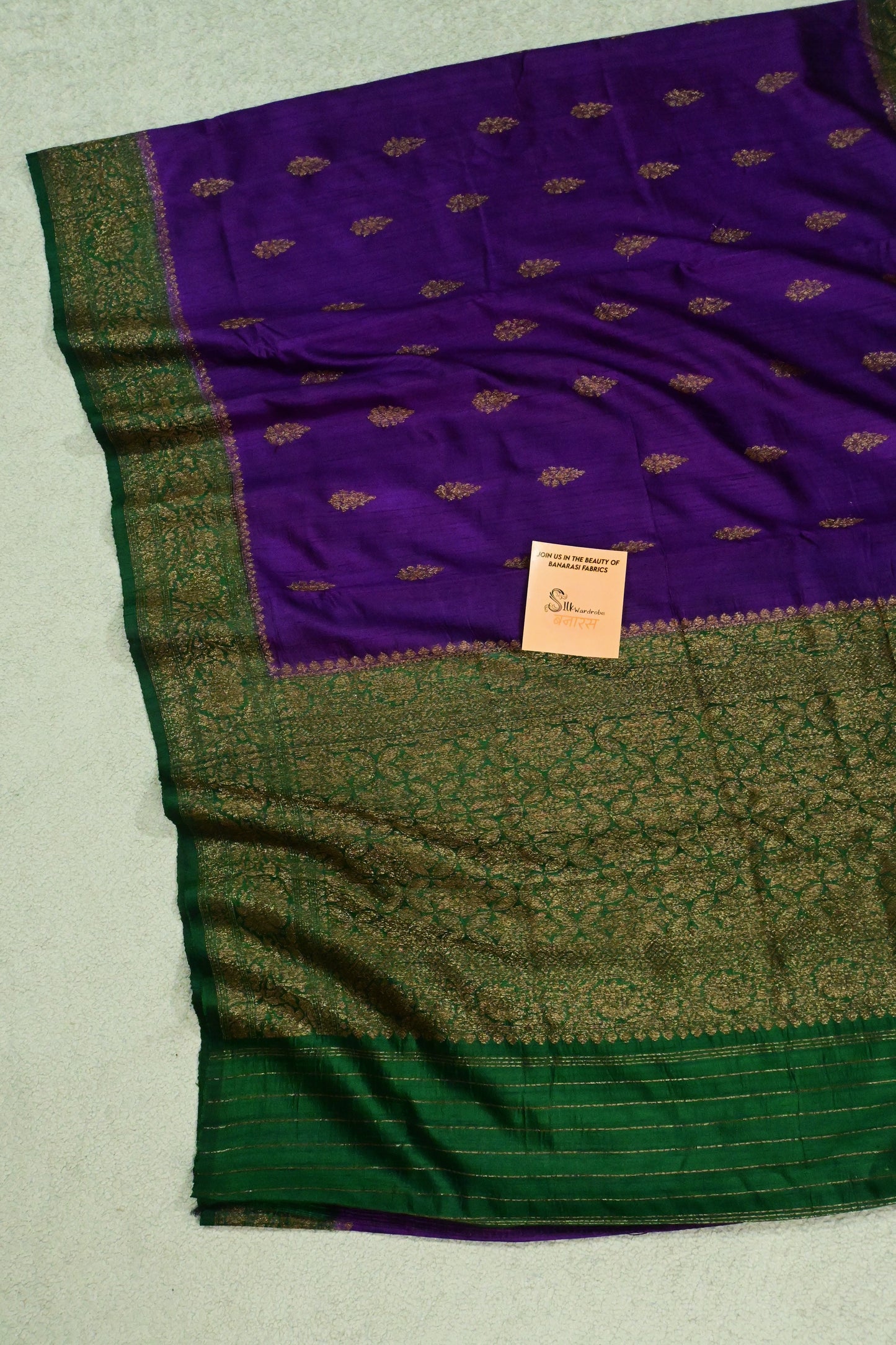 Royal Violet Pure Raw Silk Handloom Saree with Antique Zari
